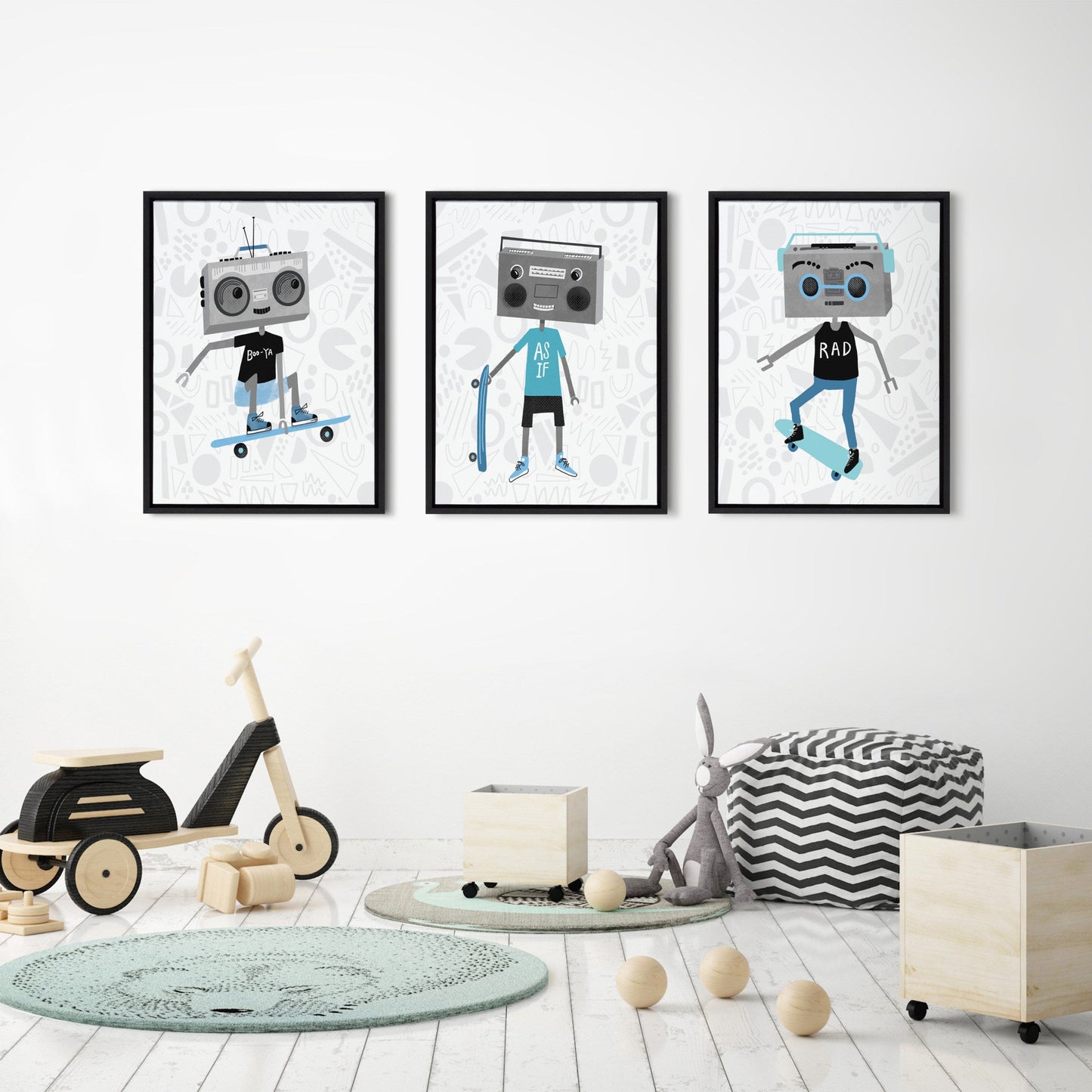 Sylvie Boom Box Boy 1 Framed Canvas by Molly Fabiano, Black 18x24
