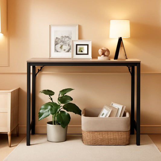 Industrial Grey Console Table With Charging Station