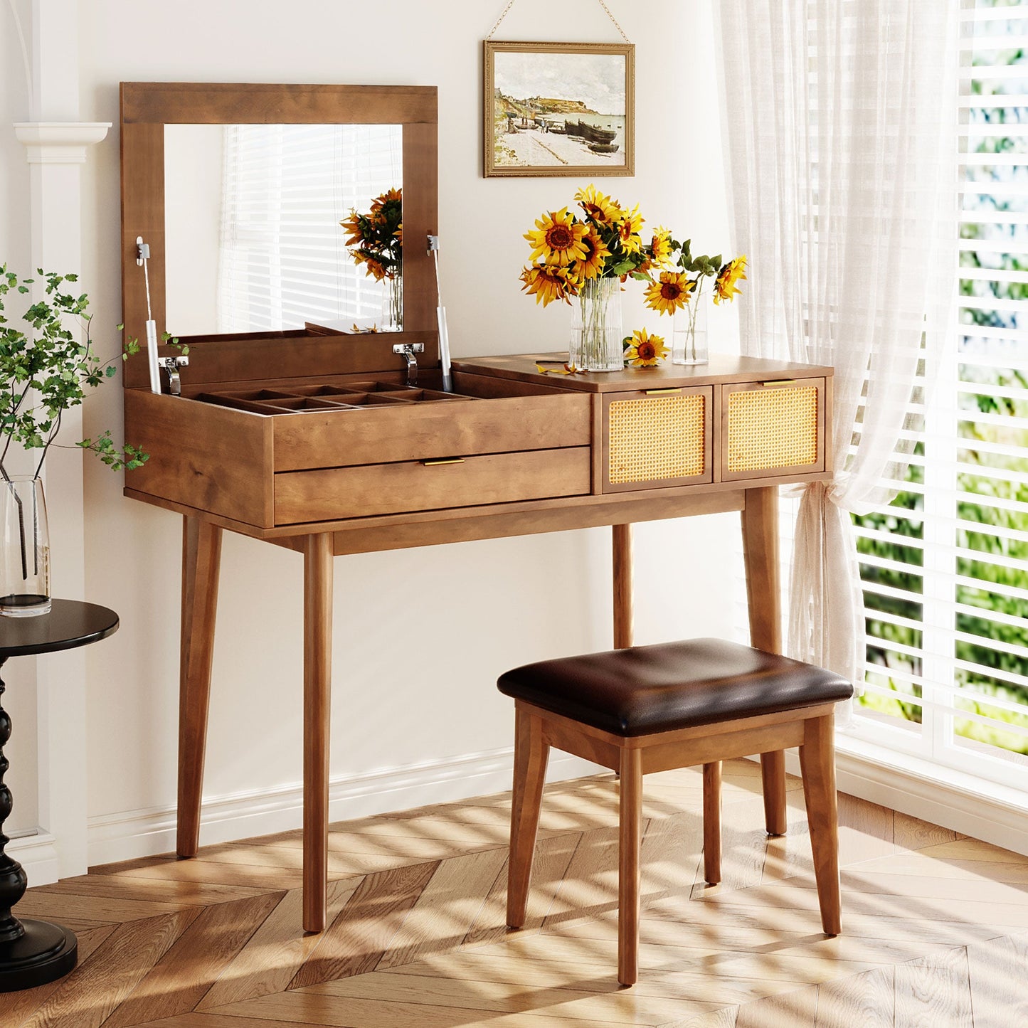 Classic Wood Flip-Top Vanity & Stool Set (43" Width)