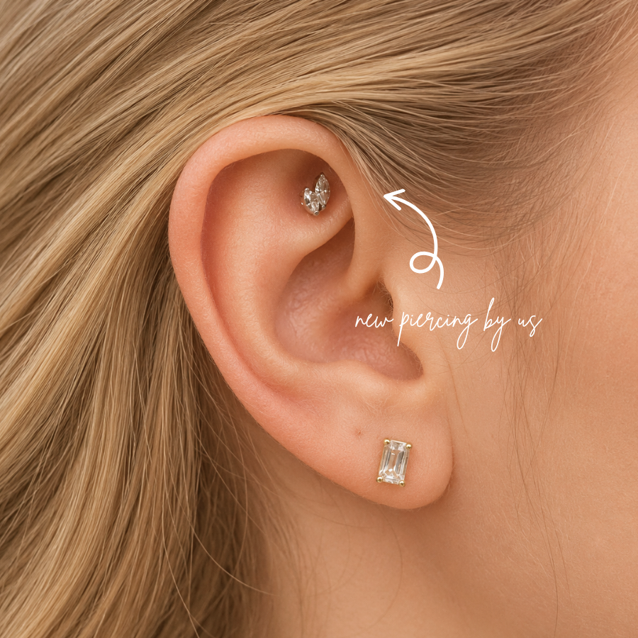 Graduated Double Marquise CZ Threadless Labret Titanium Flat Back Earring
