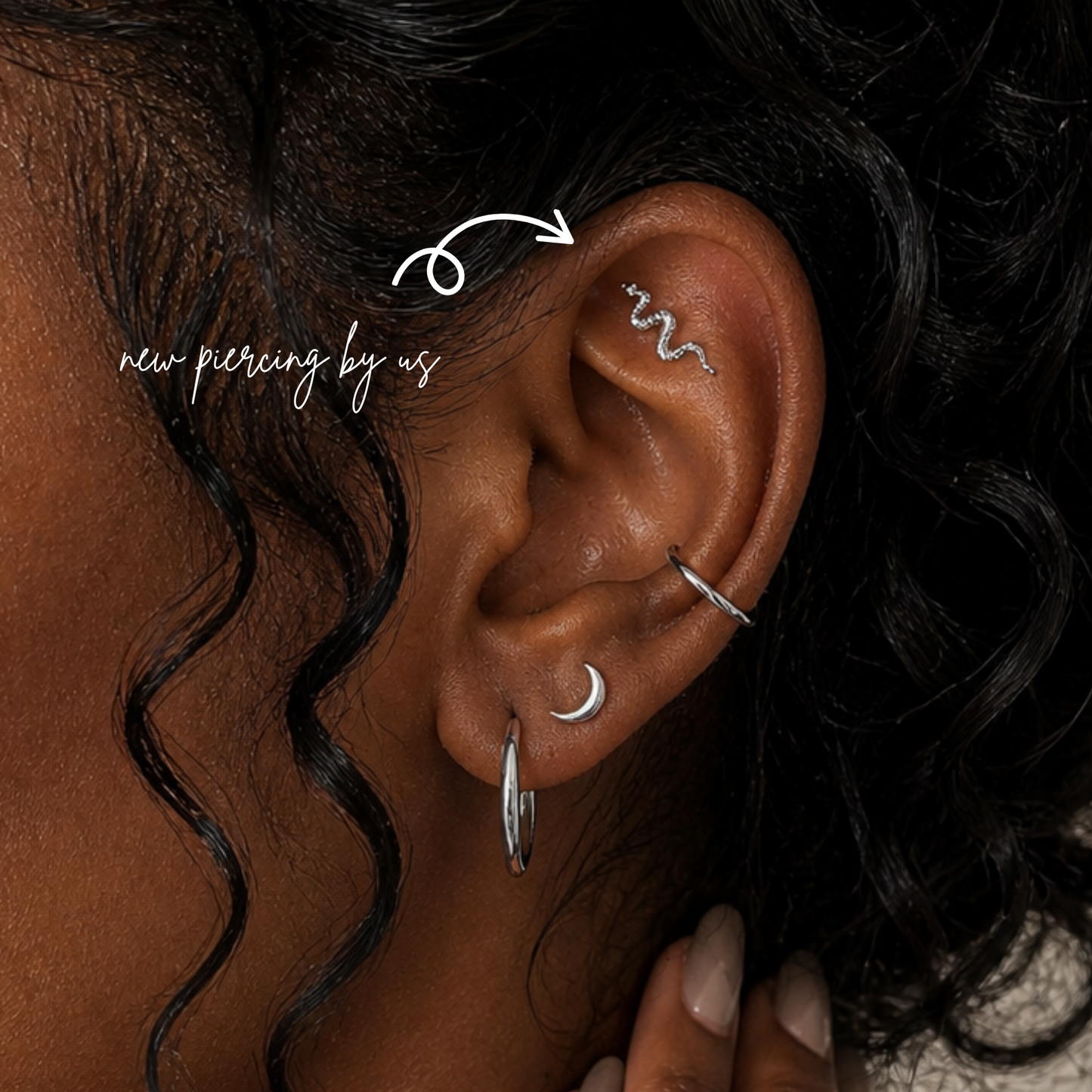 Snake Coiled Cobra Textured Serpent Threadless Labret Titanium Flat Back Earring