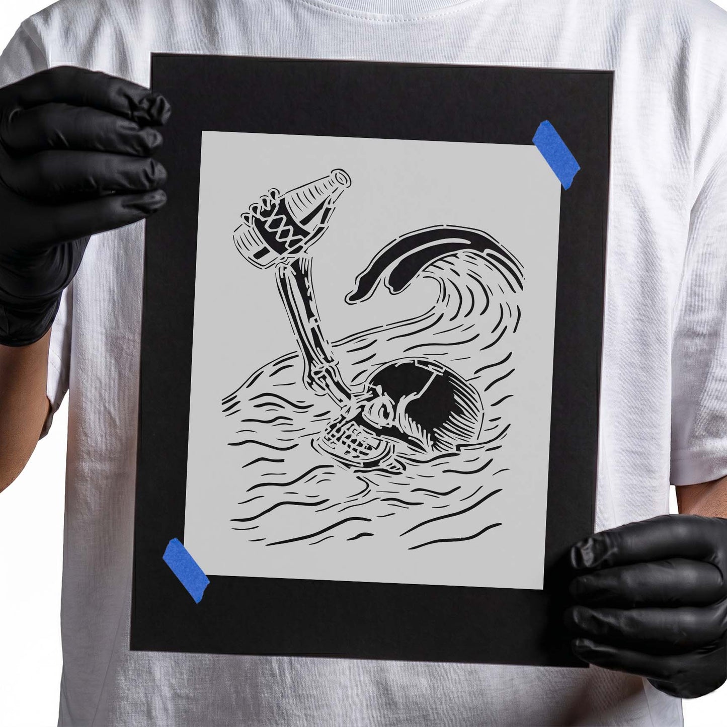 Drowning Skeleton Stencil