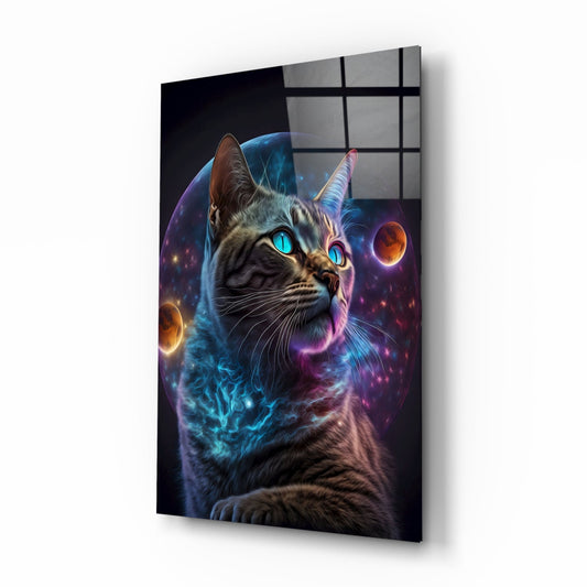Moon Cat Glass Wall Art  || Designer Collection
