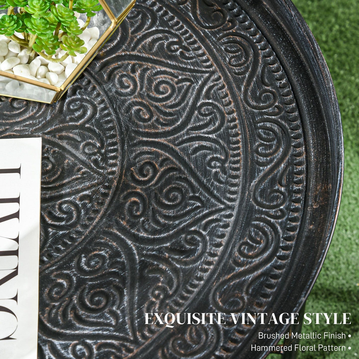 Modern Hammered Tray Top Coffee Table - 24" Round with Sturdy Metal Frame for Stylish Interiors
