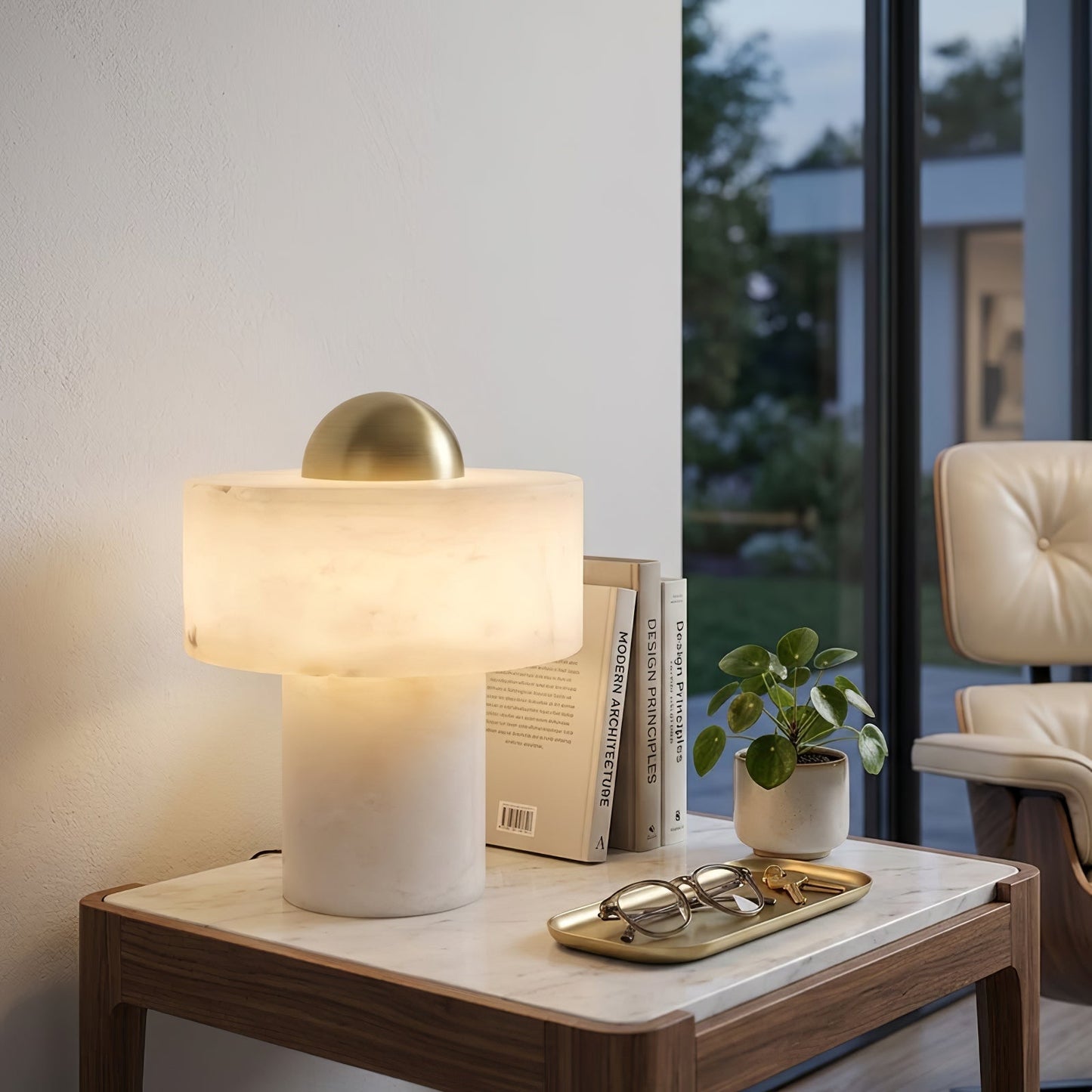 Dual Pillar Natural Alabaster Table Lamp