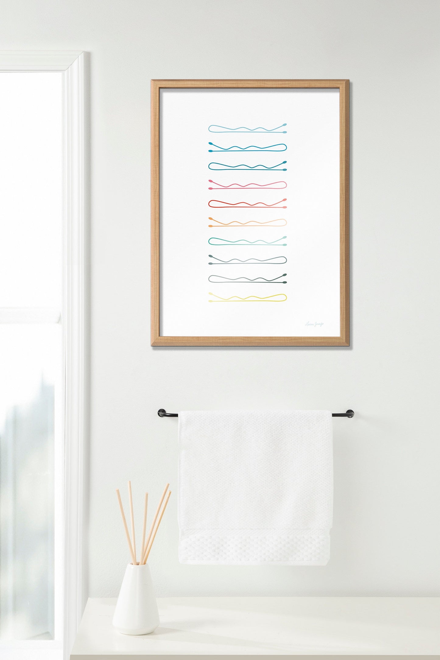 Blake Colorful Bobby Pins Framed Printed Glass by Leonora Jennifer Benza of Yellow Heart Art
