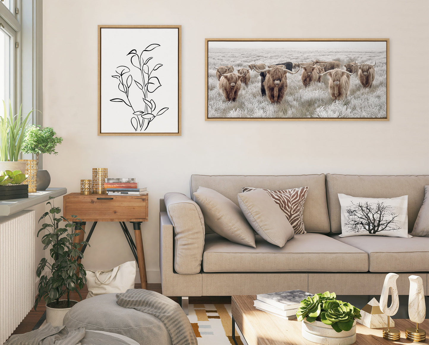 Sylvie Herd of Highland Cows Color Framed Canvas by The Creative Bunch Studio