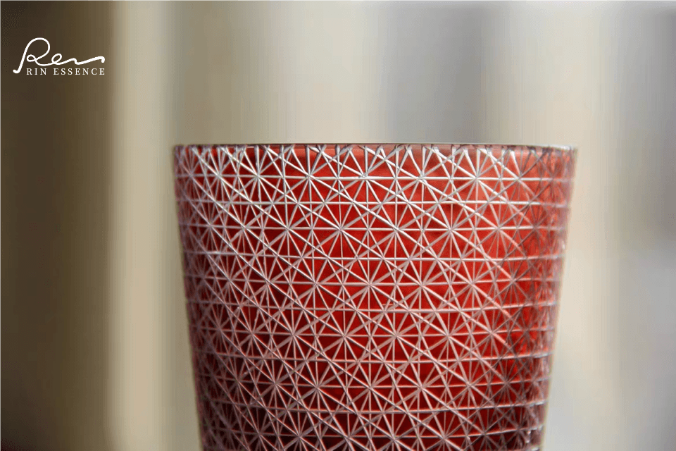“Satsuma Red” – Chrysanthemum Cut Sake & Whisky Glass Handcrafted Crystal Glass, 250 ml