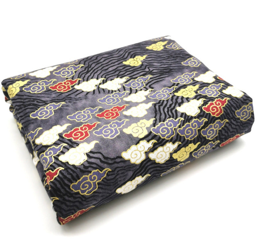 Japanese Floral Cotton Fabric, Handmade Wind-Stamped