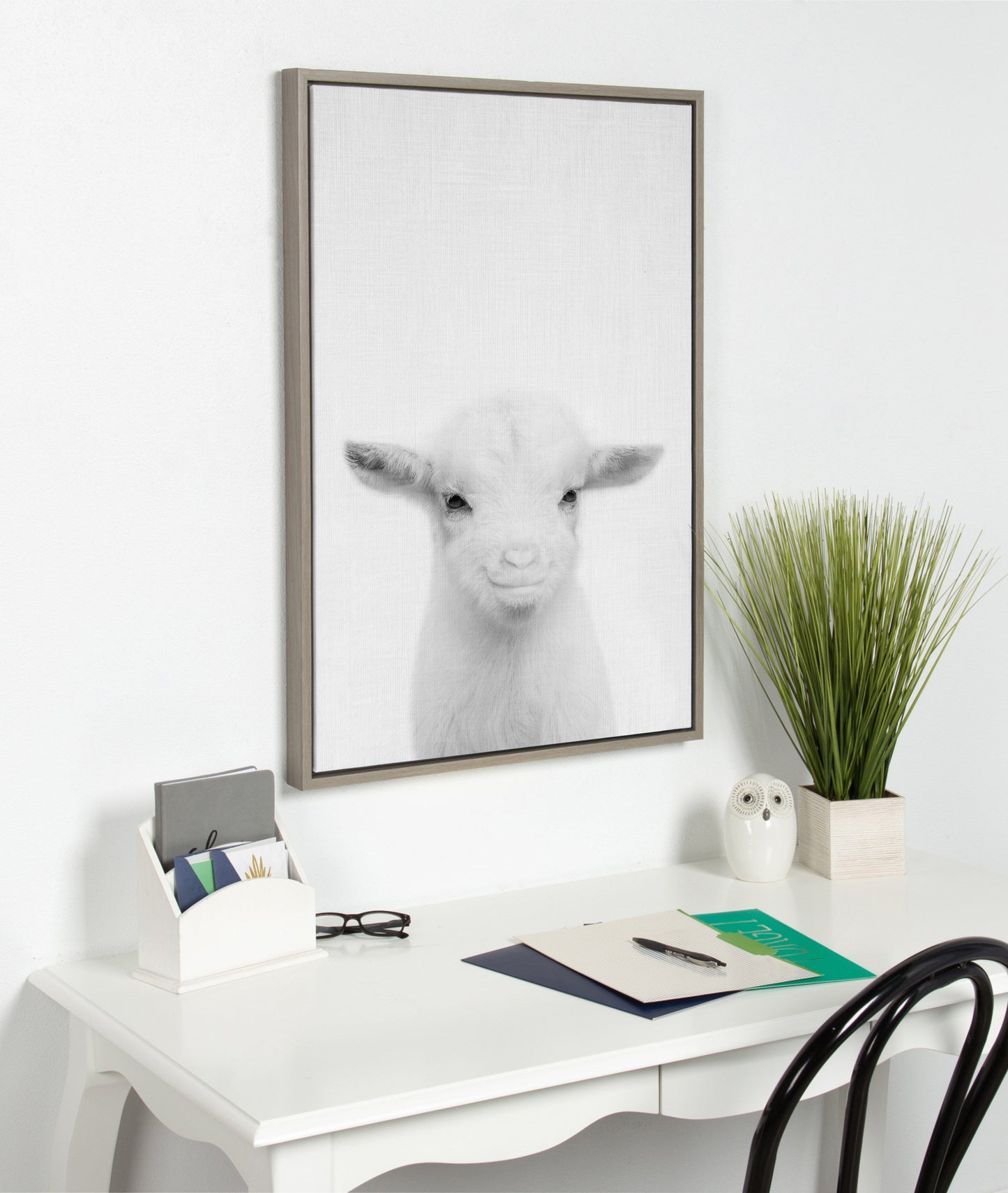 Sylvie Baby Goat Framed Canvas by Simon Te Tai