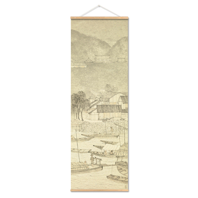 Antique Chinese Hand-Painted Landscape Scroll, Pine Tree