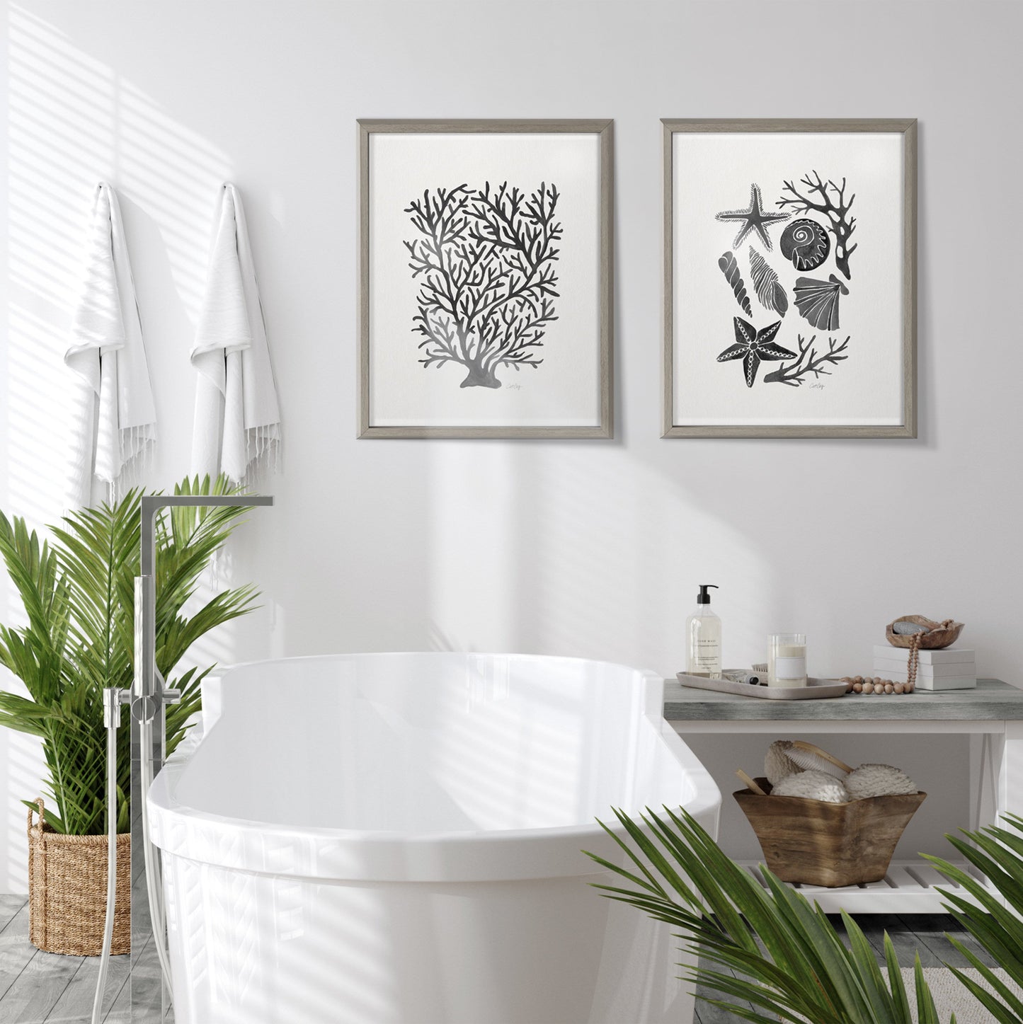 Blake Coral Black Framed Printed Glass by Cat Coquillette