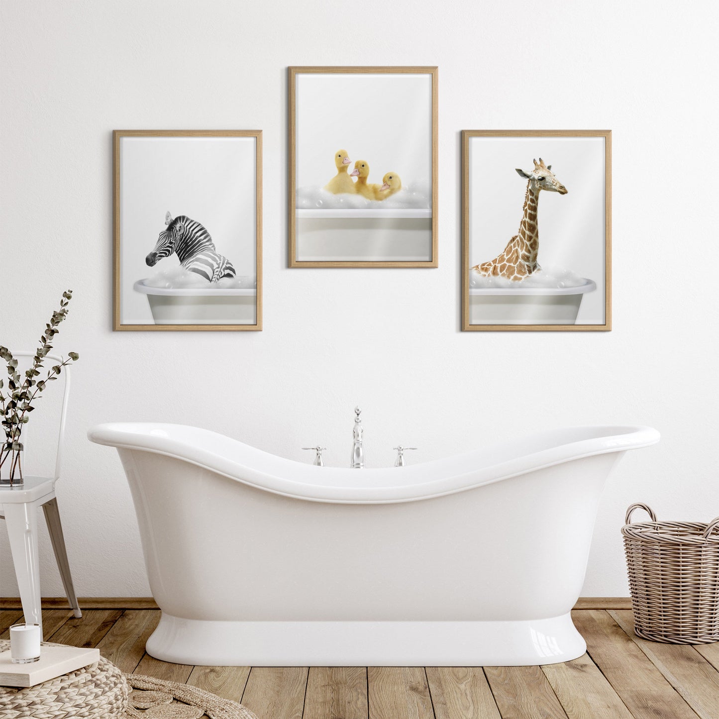 Blake Bathroom Bubble Bath Giraffe Framed Printed Glass by The Creative Bunch Studio