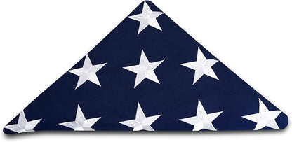 This Folded Memorial Flag American US Cotton Flag 5'x9.5' Premium 100% Cotton For Veteran, Embroidered Stars, Sewn Stripes, 4 Rows of Lock Stitching, Brass Grommets USA Burial Casket Flags