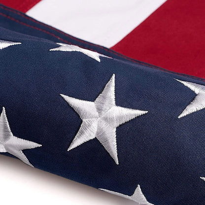 This Folded Memorial Flag American US Cotton Flag 5'x9.5' Premium 100% Cotton For Veteran, Embroidered Stars, Sewn Stripes, 4 Rows of Lock Stitching, Brass Grommets USA Burial Casket Flags