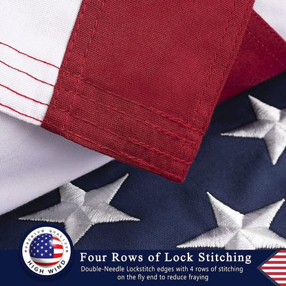 This Folded Memorial Flag American US Cotton Flag 5'x9.5' Premium 100% Cotton For Veteran, Embroidered Stars, Sewn Stripes, 4 Rows of Lock Stitching, Brass Grommets USA Burial Casket Flags
