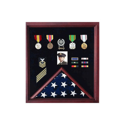 4 x 6 Flag Display Case Combination For Medals Photos - Cherry Wood.