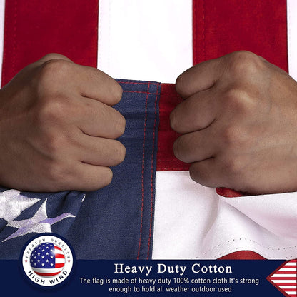 This Folded Memorial Flag American US Cotton Flag 5'x9.5' Premium 100% Cotton For Veteran, Embroidered Stars, Sewn Stripes, 4 Rows of Lock Stitching, Brass Grommets USA Burial Casket Flags