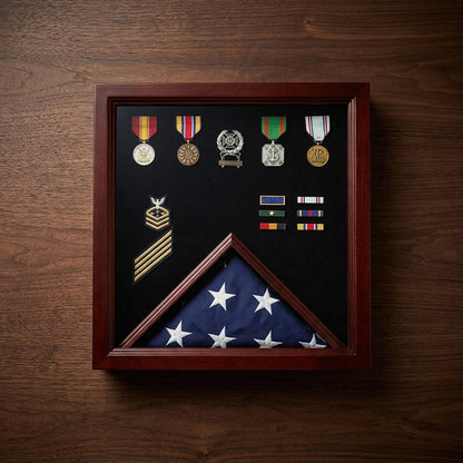 Flag Medal Display Case, Wood Military Flag Medal Shadow Boxes - Fit 3' x 5' flag.