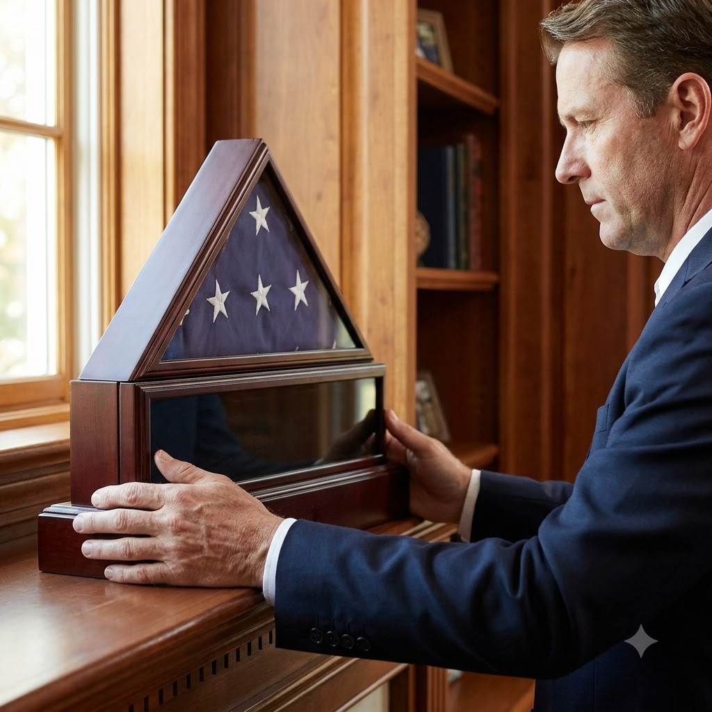 Silverlight Urns Eternity Flag Case & Urn, Flag Display Cremation Urn for Veteran