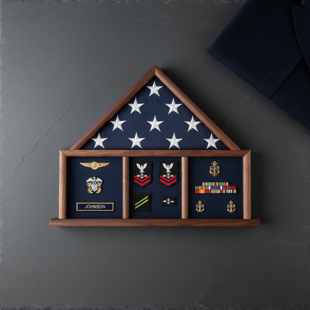Flag and Medal Display Case, Shadow Box, Combination Flag/Medal - Size 5' x 8' Flag
