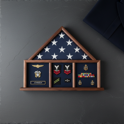 Flag and Medal Display Case, Shadow Box, Combination Flag/Medal - Size 5' x 8' Flag