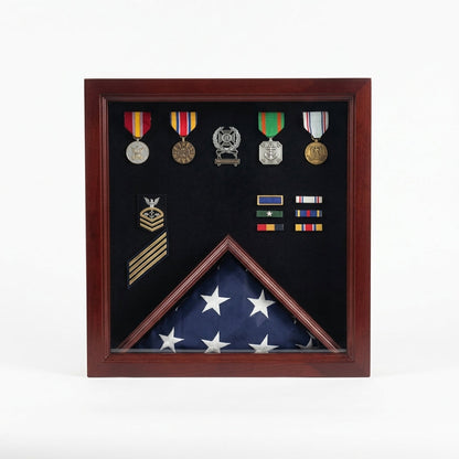 Flag Medal Display Case, Wood Military Flag Medal Shadow Boxes - Fit 3' x 5' flag.