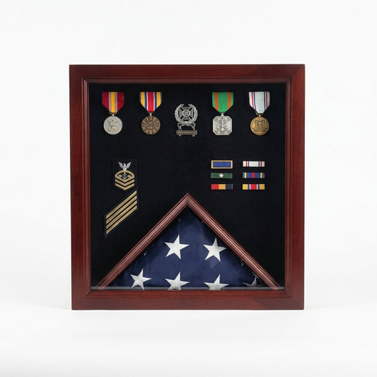 Flag Medal Display Case, Wood Military Flag Medal Shadow Boxes - Fit 3' x 5' flag.
