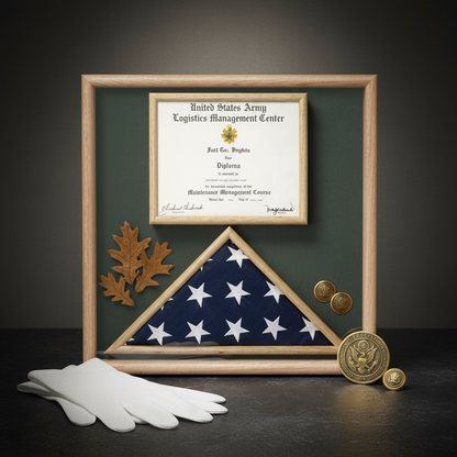 Flag and Certificate Display Case from Original Uniform Fabrics with 3' x 5' Flag