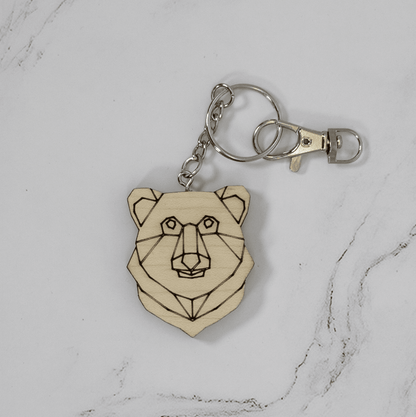 Geometric Bear Wood Keychain