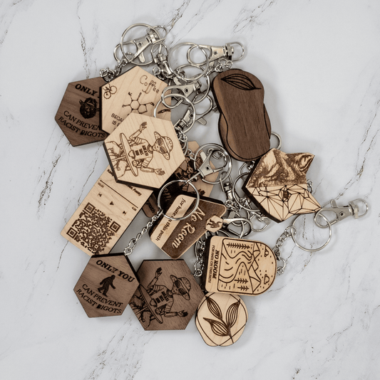 Geometric Fox Wood Keychain