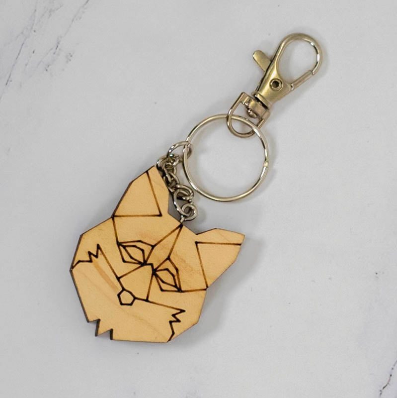 Geometric Fox Wood Keychain