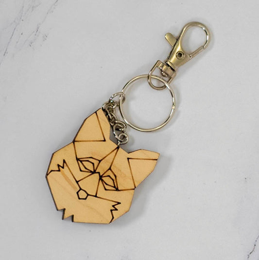 Geometric Fox Wood Keychain