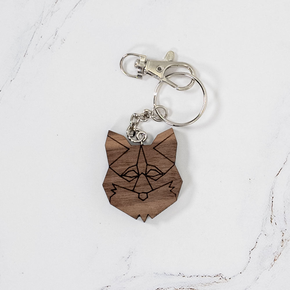 Geometric Fox Wood Keychain
