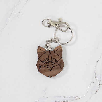 Geometric Fox Wood Keychain