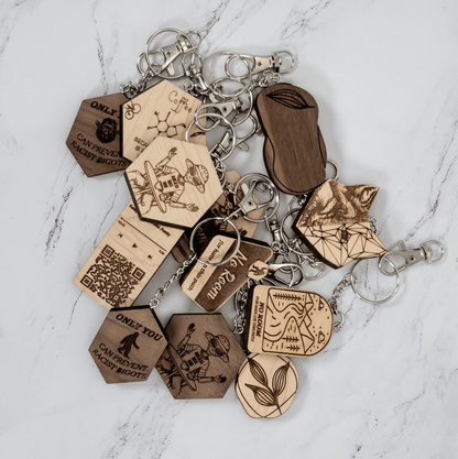 Geometric Half Fox Wood Keychain