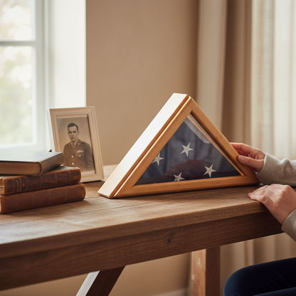 Officers Flag Display Case for 3Ft X 5Ft Flag - Oak Military Flag Shadow Box