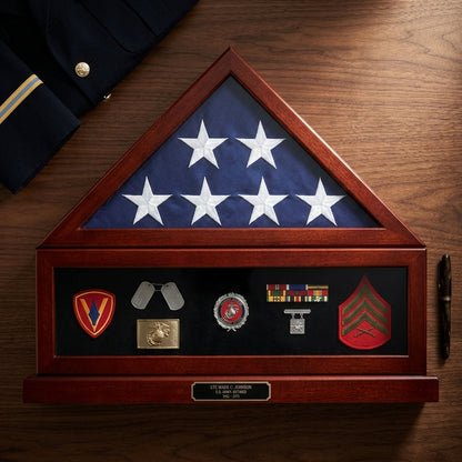 Combination Flag Display Case Shadow Box, Flag medal pedestal-Size 5'x9.5' flag