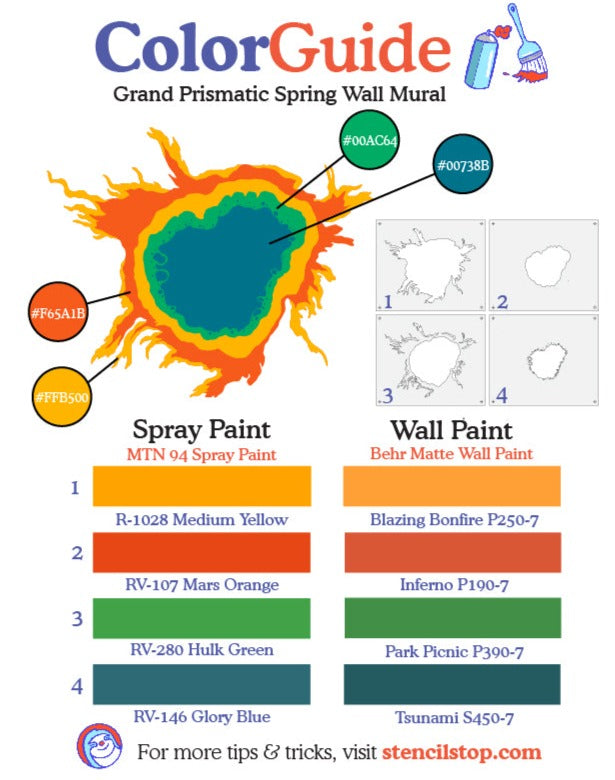 Grand Prismatic Spring Yellowstone Wall Mural Stencil Set