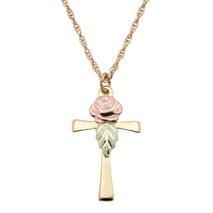 Rose on Cross - Black Hills Gold Pendant