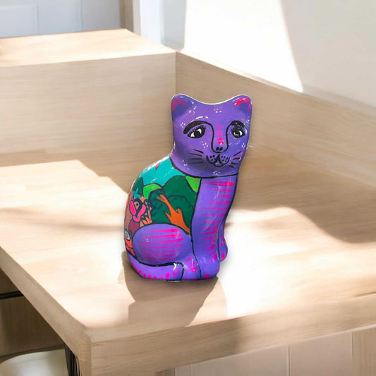 Hand-Painted Guerrero Cat | Colorful Mexican Gato Statue