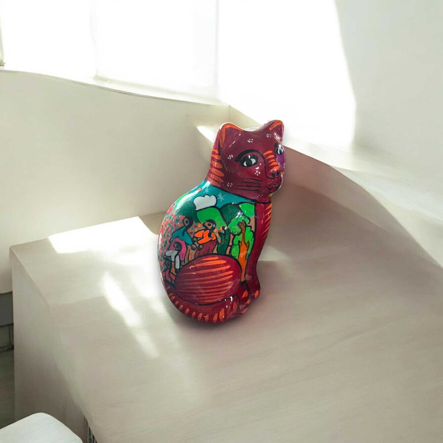 Hand-Painted Guerrero Cat | Colorful Mexican Gato Statue