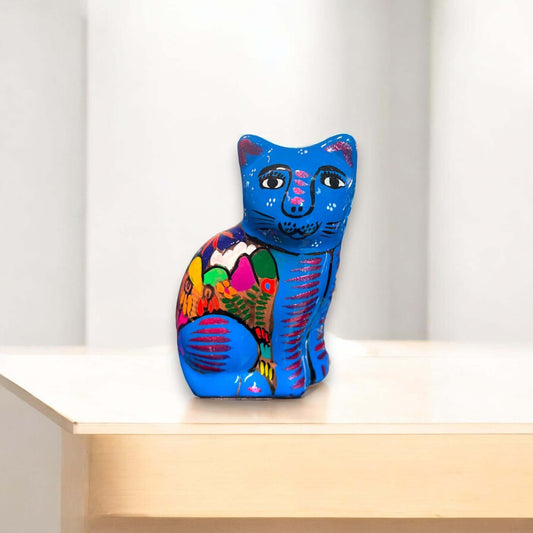 Hand-Painted Guerrero Cat | Colorful Mexican Gato Statue