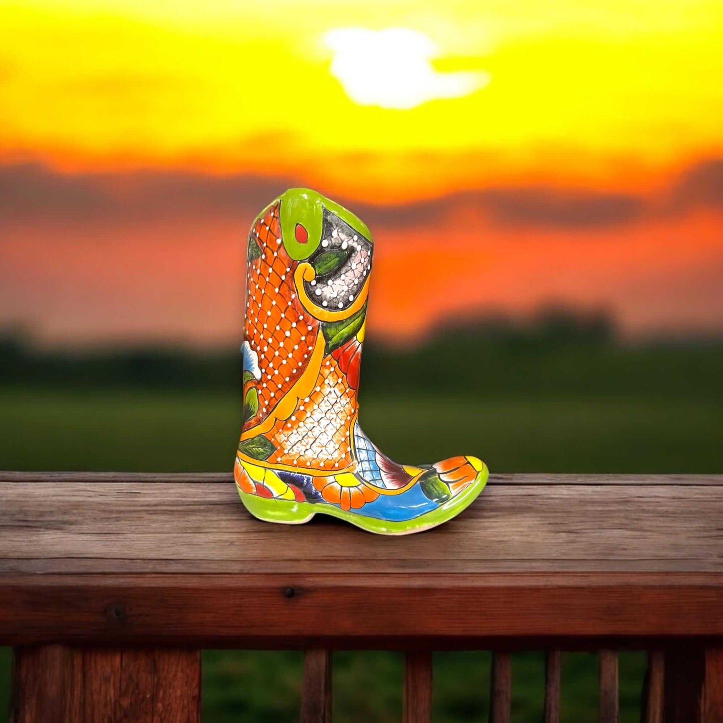 Talavera Boot Planter | Hand-Painted Mexican Flower Pot Art