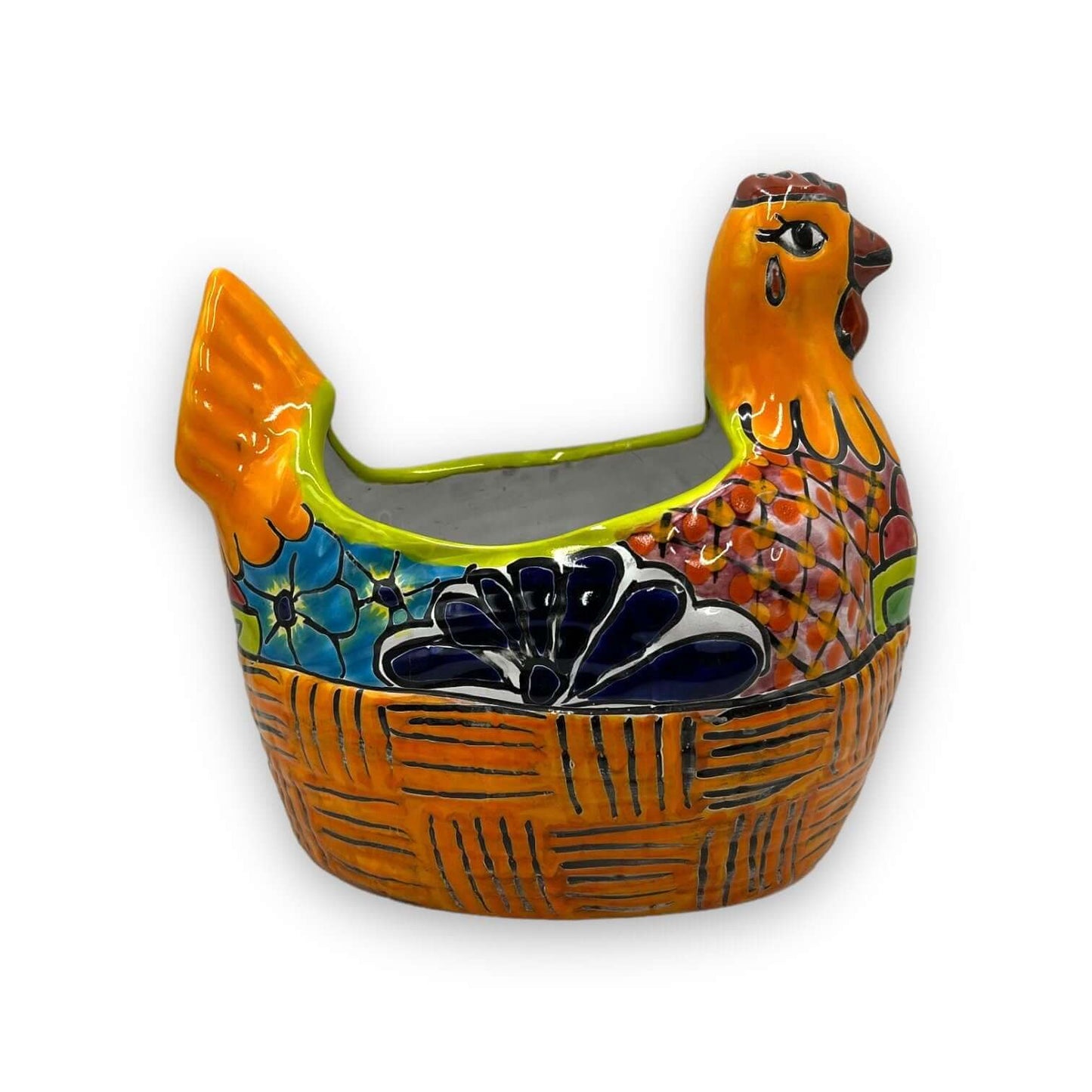 Large Talavera Chicken Planter | Hand-Painted Mexican Pottery Statue