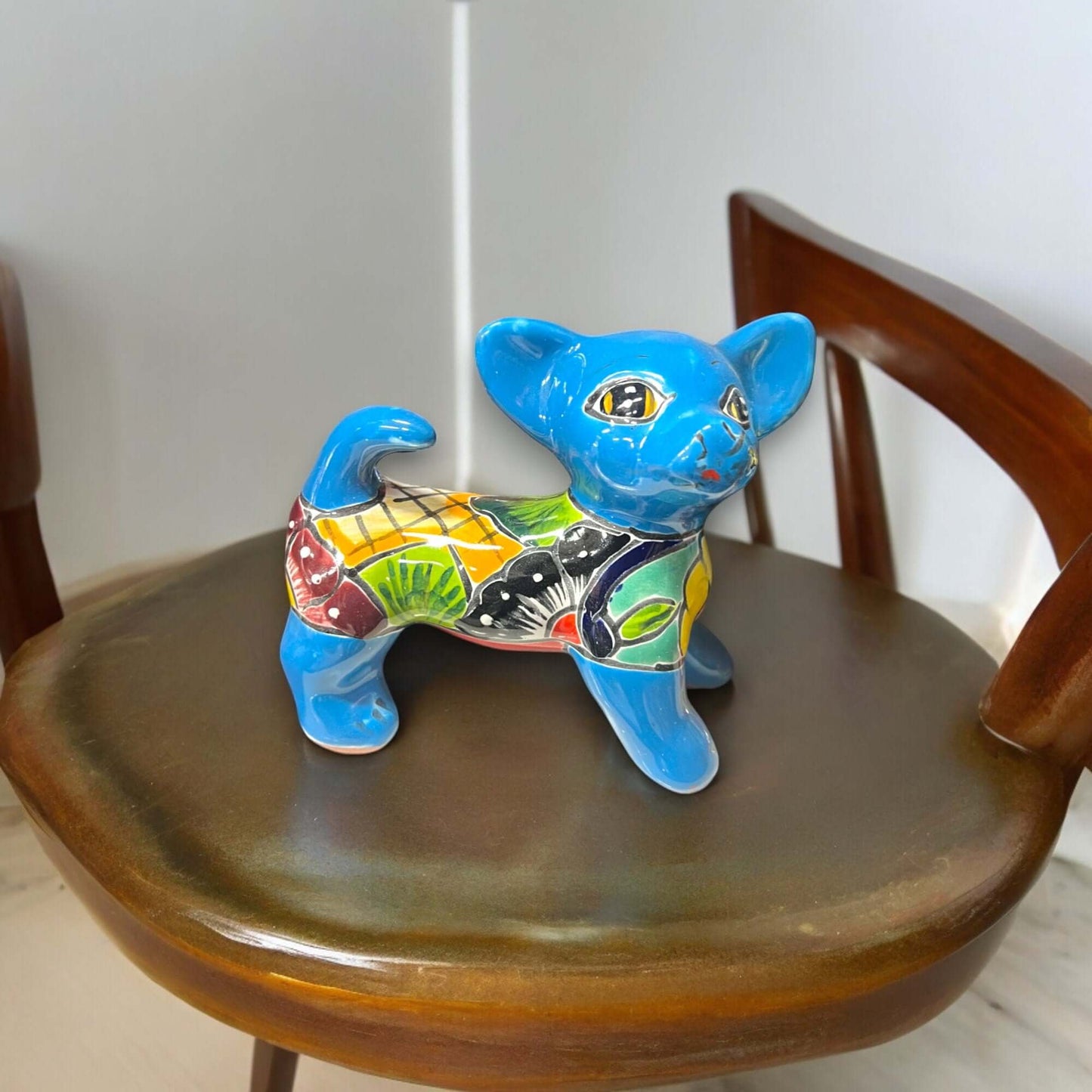 Hand-Painted Talavera Chihuahua Statue | Mexican Ceramic Animal Decor