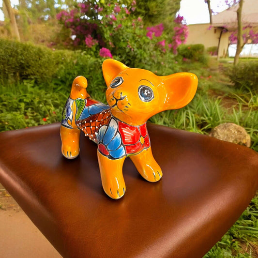 Hand-Painted Talavera Chihuahua Statue | Mexican Ceramic Animal Decor