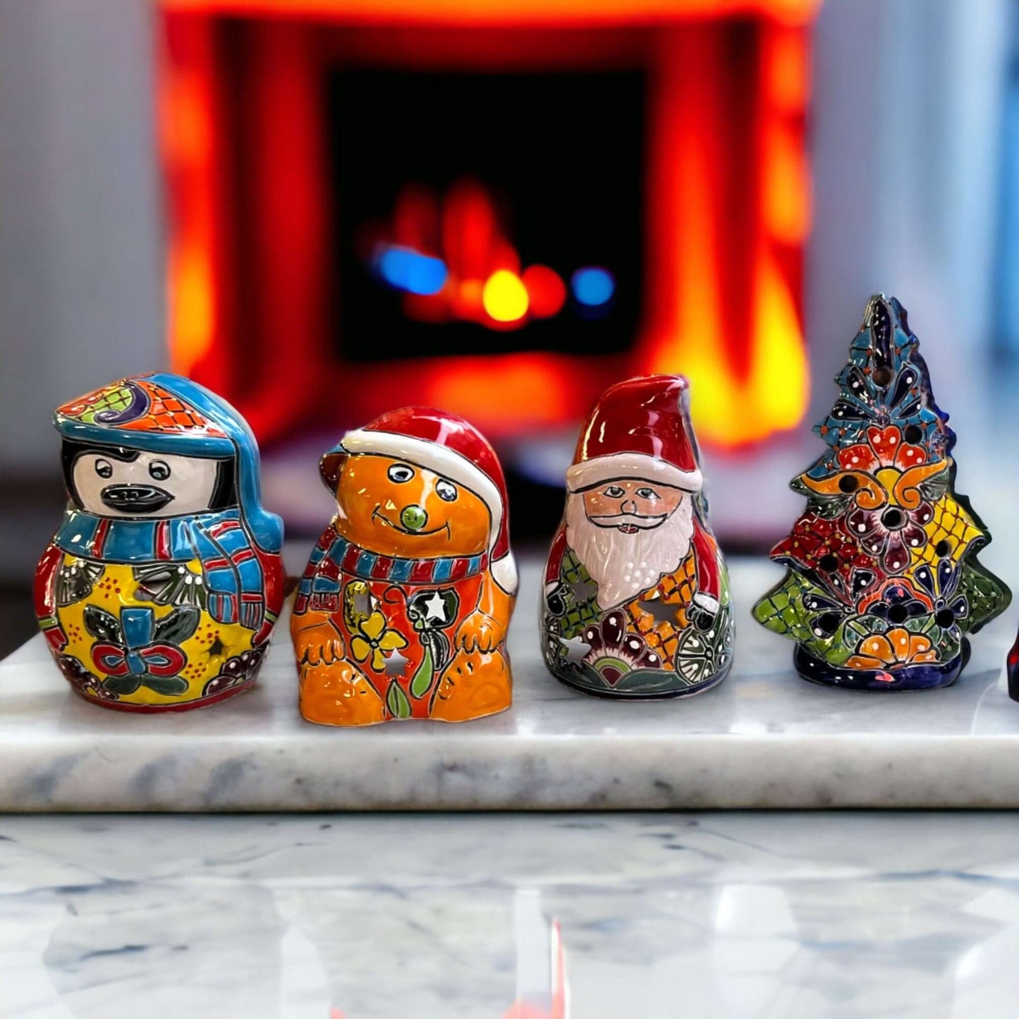 Hand-Painted Talavera Penguin Statue | Festive Christmas Decor