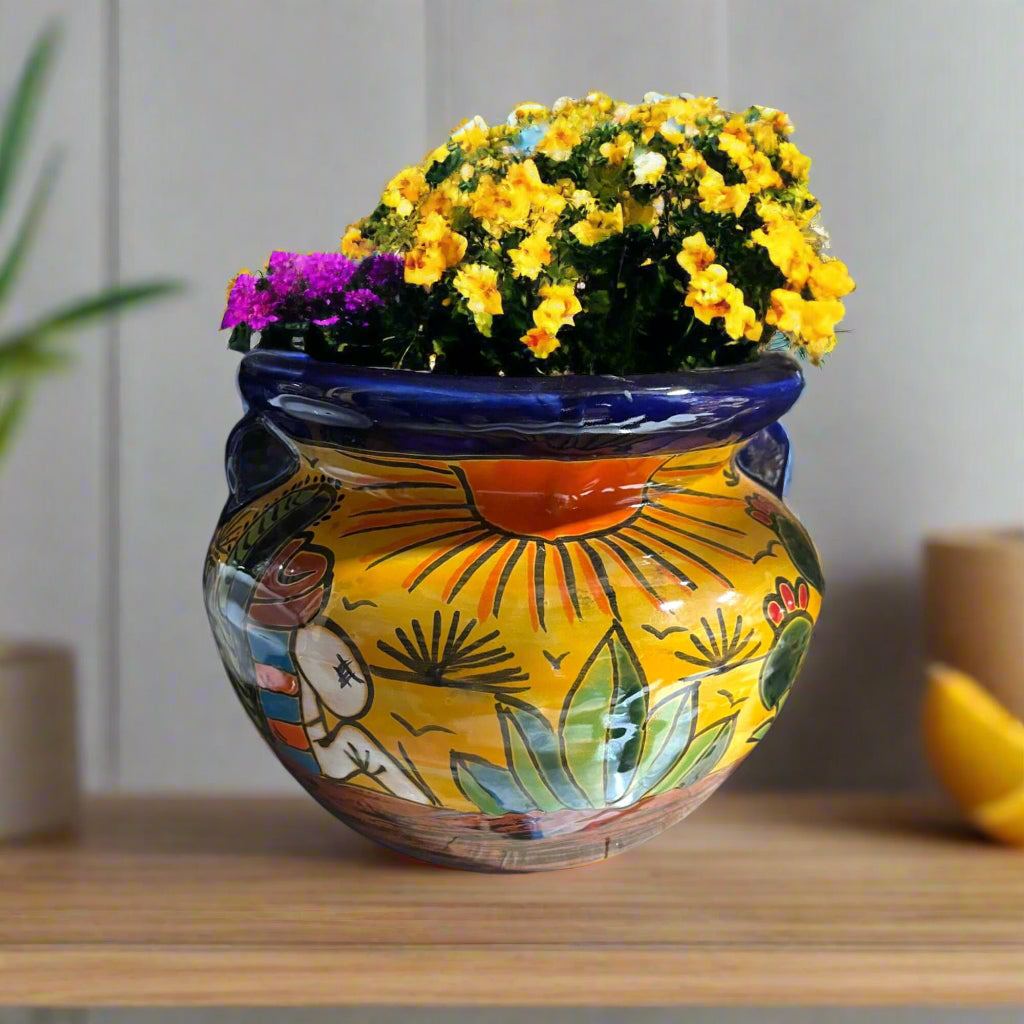 Talavera Flower Pot | Hand-Painted Desert Scene Mexican Planter