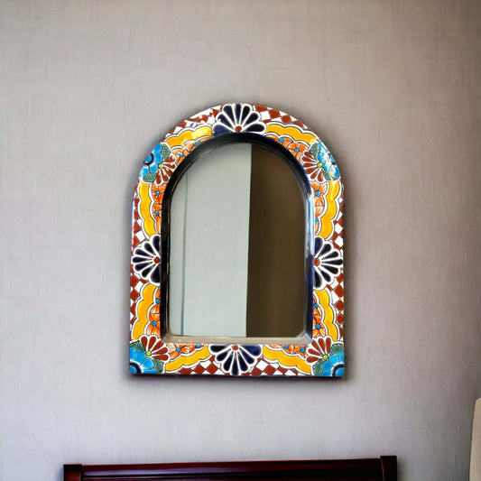 Vibrant Talavera Mirror Wall Art | Colorful Mexican Artisan Decor